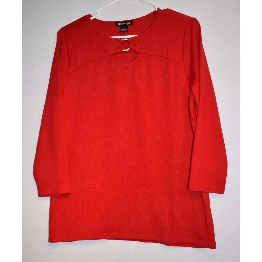 BYdesign Red Medium Pullover Bling 3/4 Sleeve Women's Blouse